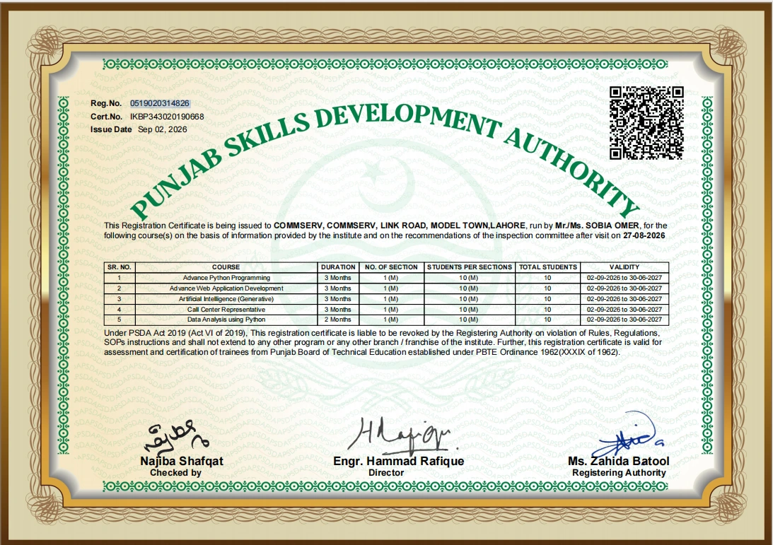 CommServ PSDA Registration Certificate